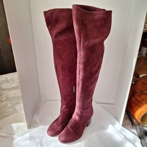 Vince camuto over the knee boots Burgundy red faux suede sock boot block…EUC